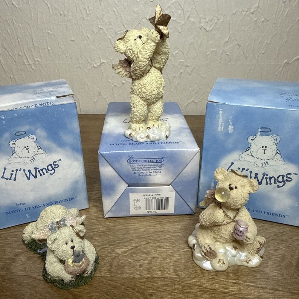 Lil Wings Boyds Bears Figures Set of 3 Bubbles Twink Birdie Gift Friend NIB